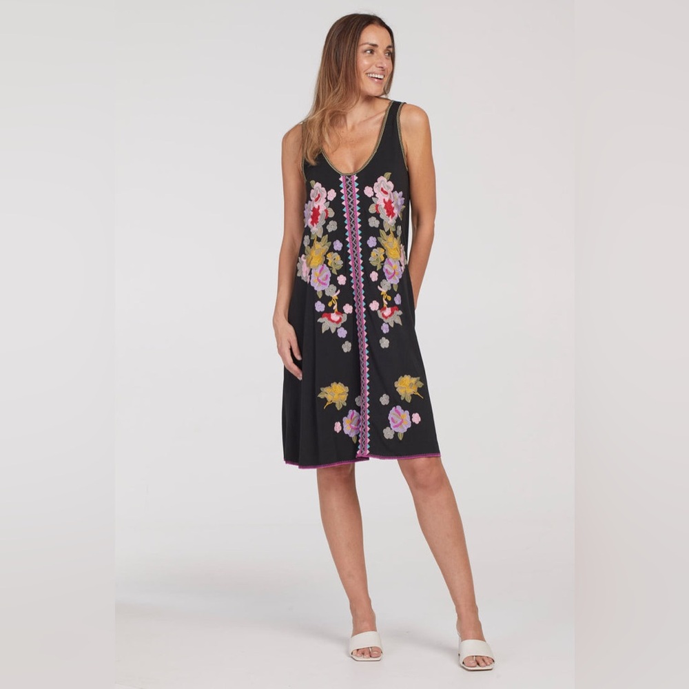 Tribal Femme Floral Embroidered Black Mini Dress